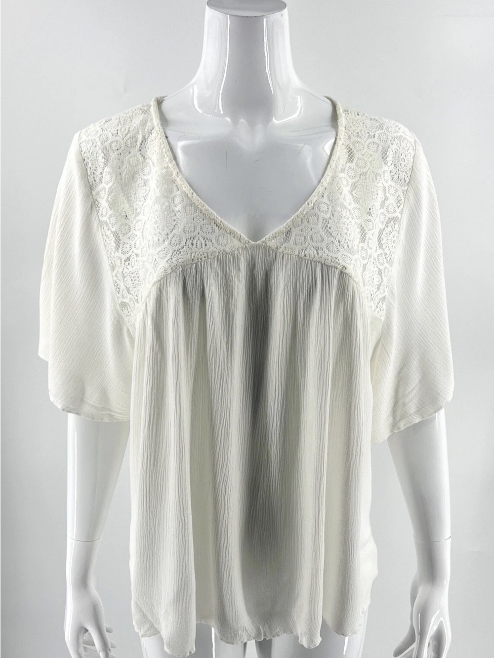 Deb Ivory Lace Yoke V-Neck Blouse